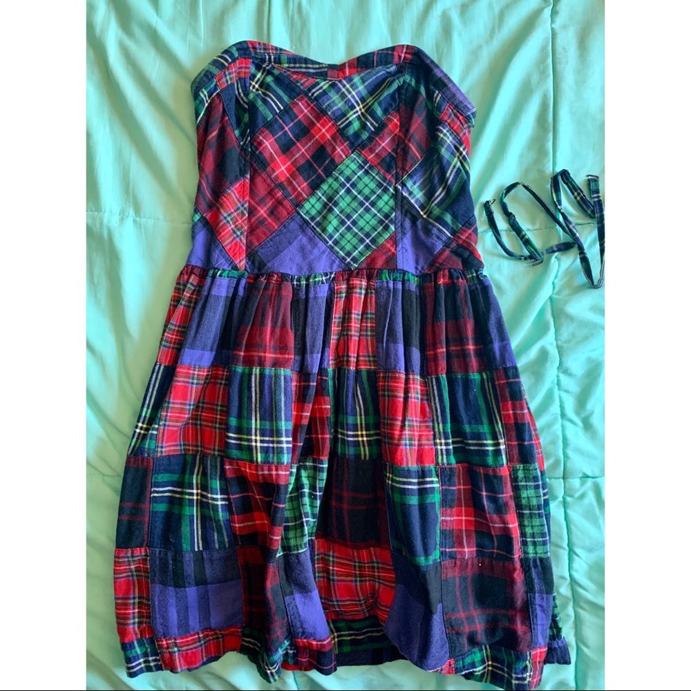 Plaid Patchwork Adjustable Strap Dress